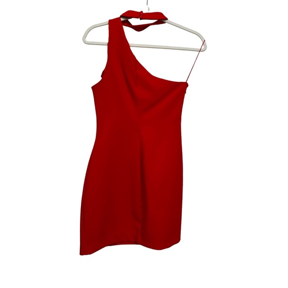 LIKELY -RED- One Shoulder Choker Red Cocktail Dress Size 4 - Picture 4 of 7